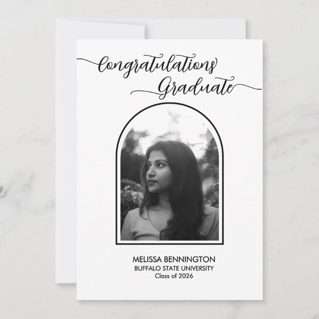 Black-and-white Grad Arched Photo Party Invitation Einladung (Vorderseite)