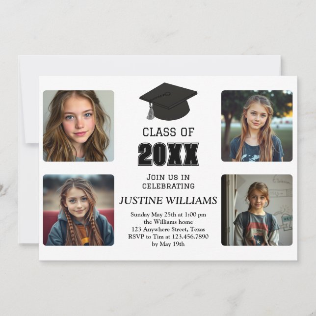 Black and White Graduation Einladung (Vorderseite)