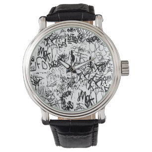 Black and White Graffiti Abstract Collage Armbanduhr