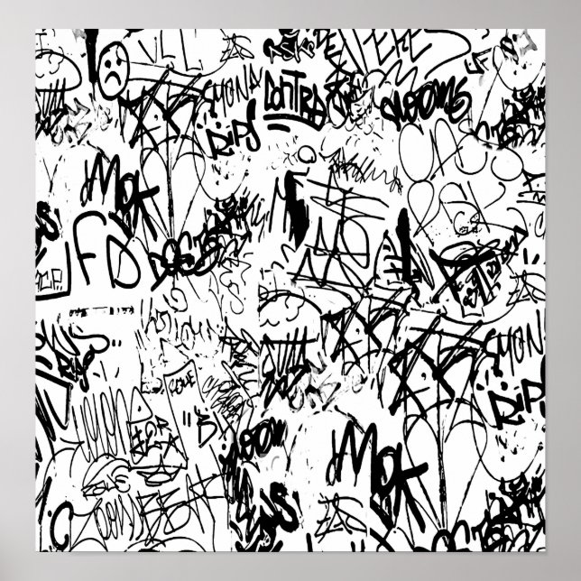 Black and White Graffiti Abstract Collage Poster (Vorne)