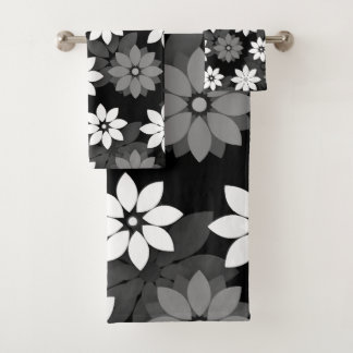 Black and white, grey seamless flower pattern badhandtuch set