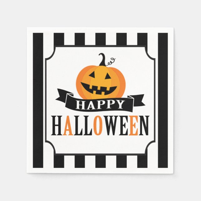 Black and White Halloween Cocktail Napkin Serviette (Vorderseite)