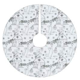 Black and white Hand drawn cats & Christmas tree  Polyester Weihnachtsbaumdecke