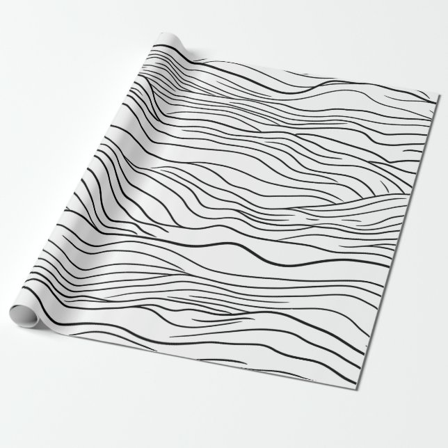 Black and White Hand-Drawn Wavy Line Pattern Geschenkpapier (Ungerollt)