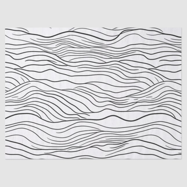 Black and White Hand-Drawn Wavy Line Pattern Seidenpapier (Vorderseite)