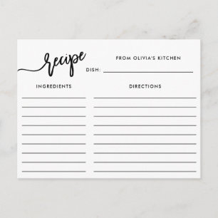 Black and White Handwritten Script Recipe Card Postkarte