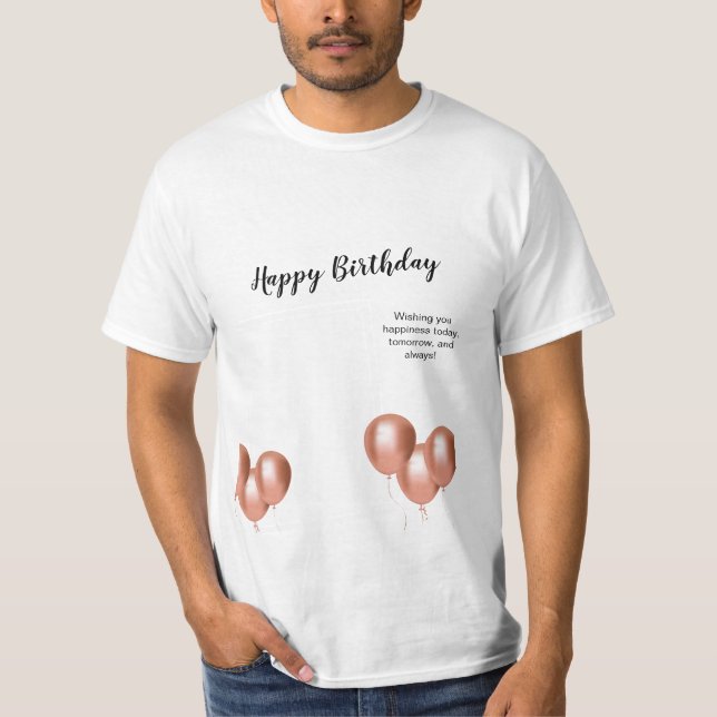 Black and White Happy Birthday Foto T - Shirt (Vorderseite)