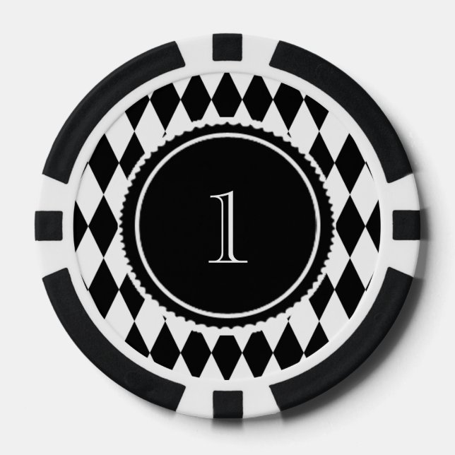 Black and White Harlequin Diamond Pattern Pokerchips (Vorderseite)