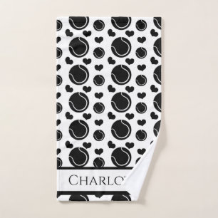 Black and White Hearts and Balls Sport Tennis Spaß Handtuch
