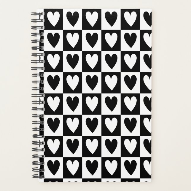 Black and White Hearts Love Planner Notebook Planer (Vorderseite)