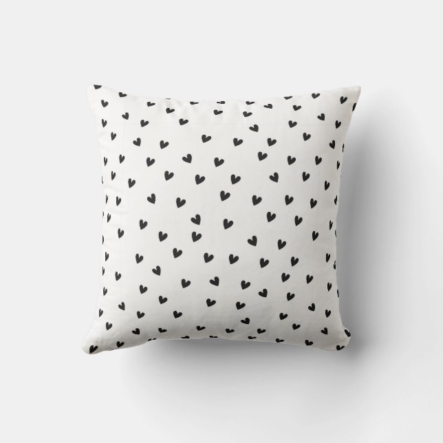 Black and White Hearts Pattern Monochrome Kissen (Rückseite)