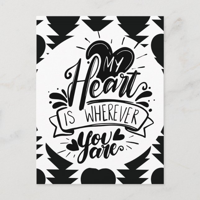 Black and White Hearts Quote Valentines Day    Postkarte (Vorderseite)