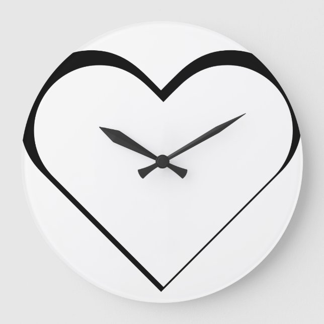 Black and White - Herz Heart Große Wanduhr (Vorderseite)