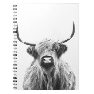Black and White Highland Cow Portrait Notizblock