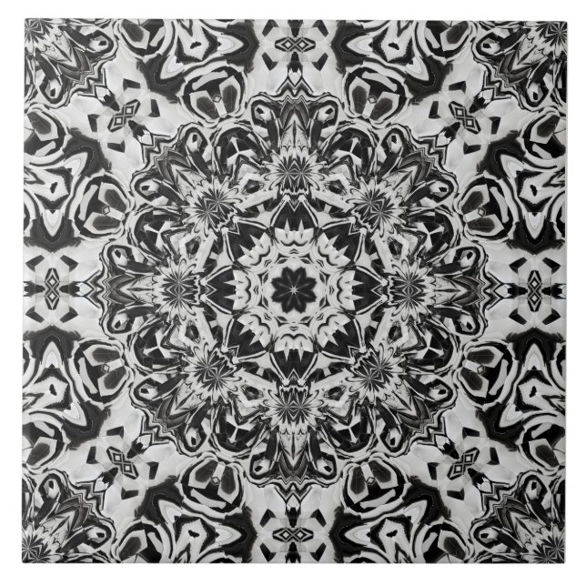 black and white intricate mandala pattern art fliese (Vorderseite)