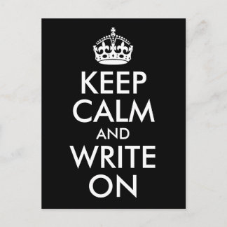 Black and White Keep Calm and Write On Postkarte