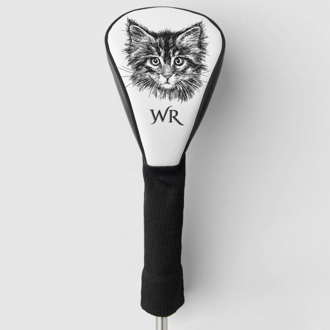 Black and White Kitten Face Persönliche Monogram Golf Headcover (Vorderseite)