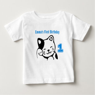 Black and White Kitty Cat Wave Hallo Geburtstag Baby T-shirt