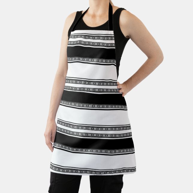Black and white lace braid and horizontal stripes  schürze (InSitu)
