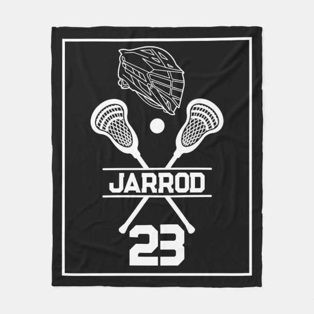 Black and White Lacrosse Player Number Sports Fleecedecke (Vorderseite)