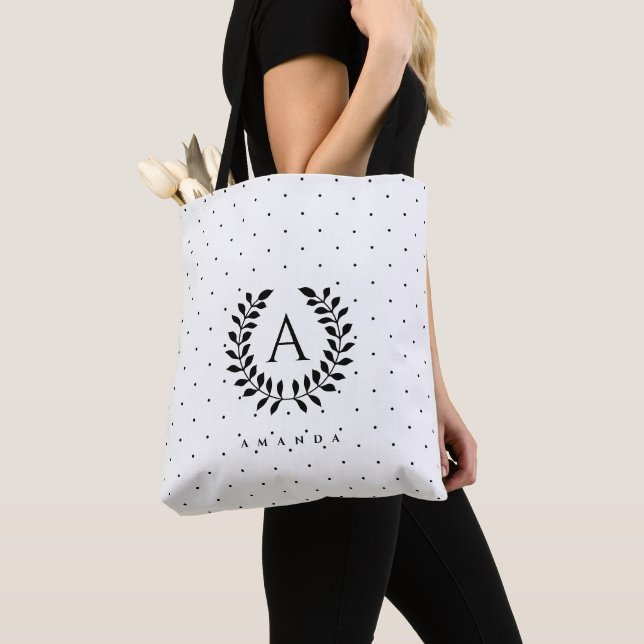 Black And White Laurel Monogram Polka Dot Pattern (Von Nahem)