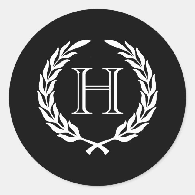 Black and White Laurel Wreath Runder Aufkleber (Vorderseite)