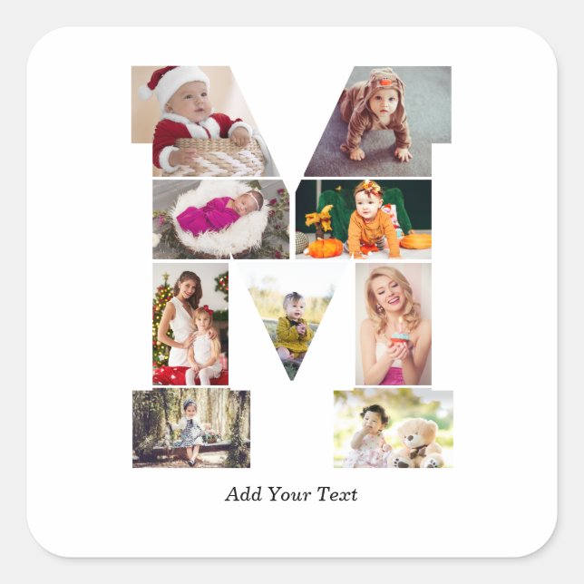 Black and White Letter M Photo Collage Quadratischer Aufkleber (Vorderseite)