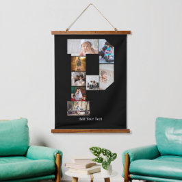 Black and White Letter P Photo Collage Wandteppich Mit Holzrahmen