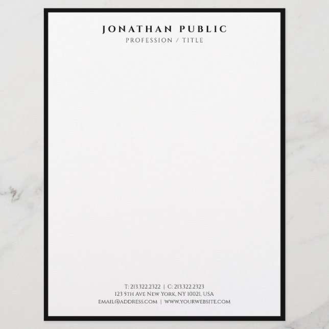 Black And White Letterhead Modern Professional Briefbogen (Vorderseite)