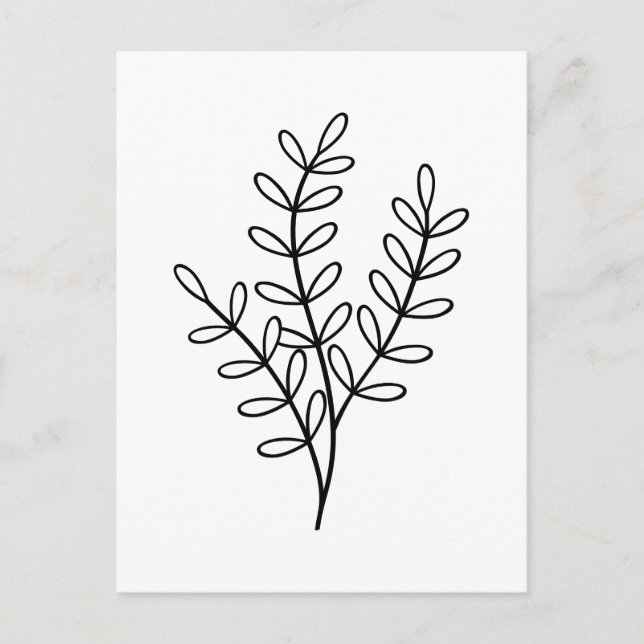 Black and White line art delicate leaves Postkarte (Vorderseite)