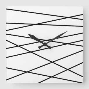 Black and White Linear Geometric Quadratische Wanduhr