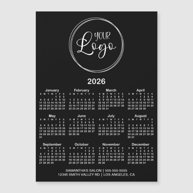 Black and White Logo 2026 Magnetic Calendar Magnetkarte (Vorderseite)