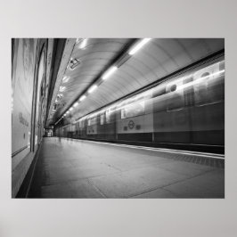 Black and White London Untergrund Speeding Train Poster