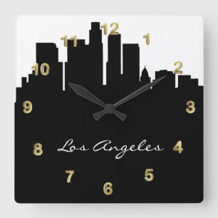 Black and White Los Angeles Skyline Quadratische Wanduhr