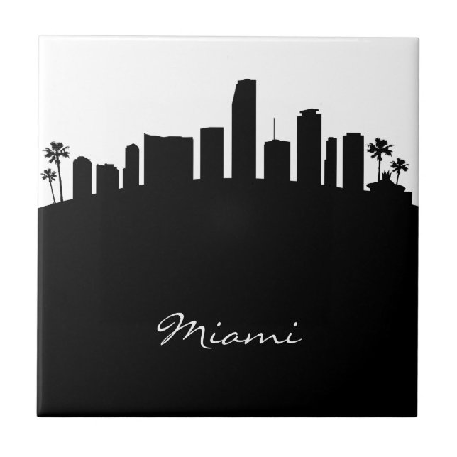 Black and White Miami Skyline Fliese (Vorderseite)