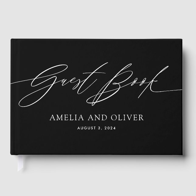 Black and White Minimalist Wedding Guest Book Gästebuch (Vorderseite)