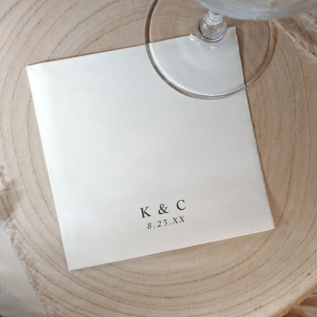 Black and White Modern Minimalist Simple Wedding Serviette (Black and white wedding napkins with minimalist initials and elegant modern typography)