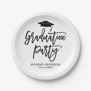 Black and White Modern Script Graduation Party Pappteller