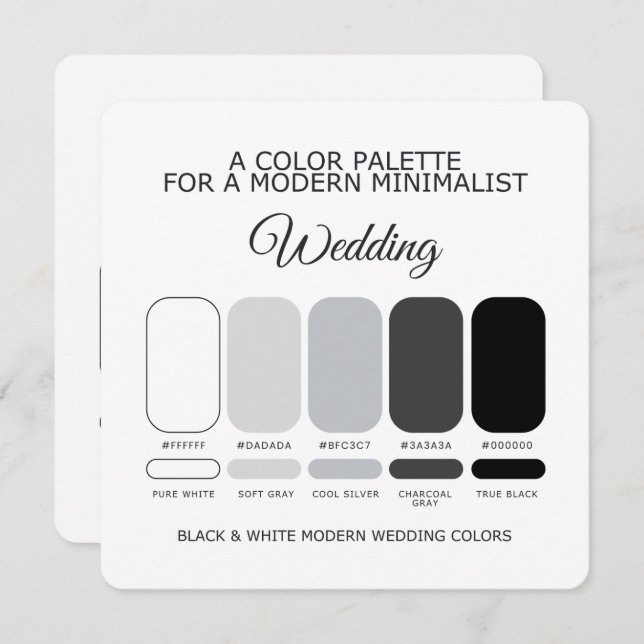 Black and White Modern Wedding Color Palette Card Einladung (Vorne/Hinten)