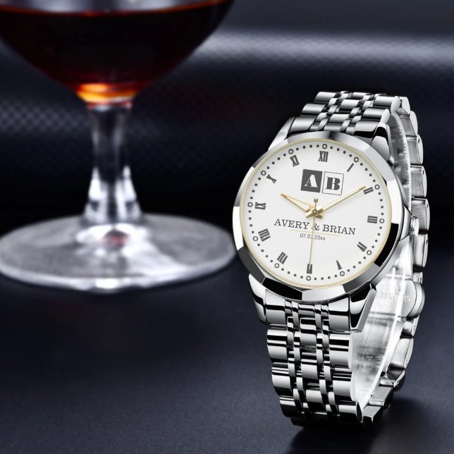 Black and White Monogram Wedding  Armbanduhr (Von Creator hochgeladen)