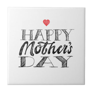 Black and White Mother's Day Lettering & Heart Fliese
