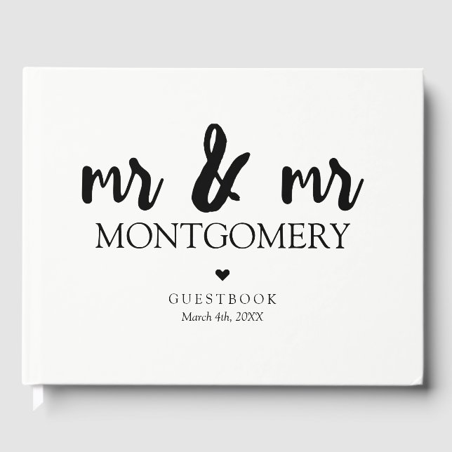 Black and White Mr & Mr. Calligraphy Gästebuch (Vorderseite)