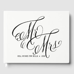 Black and White Mr. & Mrs. Elegant Script Wedding Gästebuch