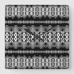 Black and White Mud Cloth Quadratische Wanduhr
