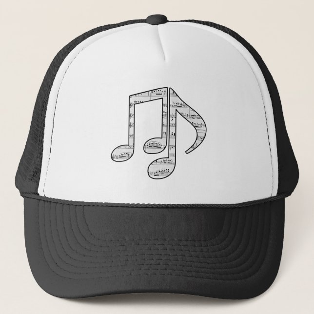Black and White Music Notes Hat Truckerkappe (Vorderseite)