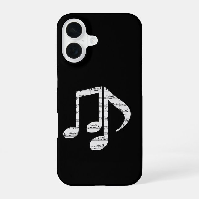 Black and White Music Notes Phone Case iPhone 16 Hülle (Rückseite)
