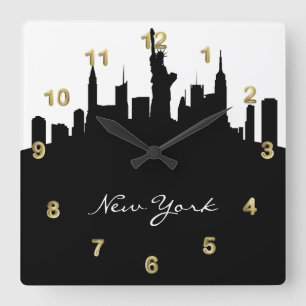Black and White New York Skyline Quadratische Wanduhr