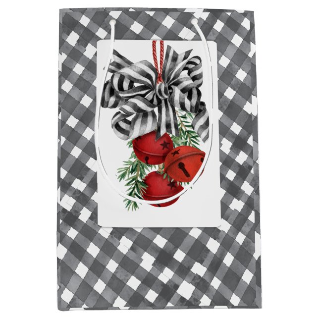 Black and White Noël Simple Mittlere Geschenktüte (Vorderseite)