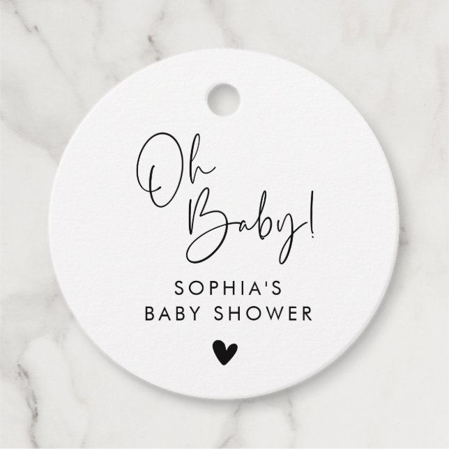 Black and White Oh Baby Moderne Babydusche Boho Geschenkanhänger (Vorderseite)