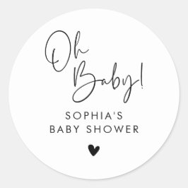 Black and White Oh Baby Moderne Babydusche Boho Runder Aufkleber